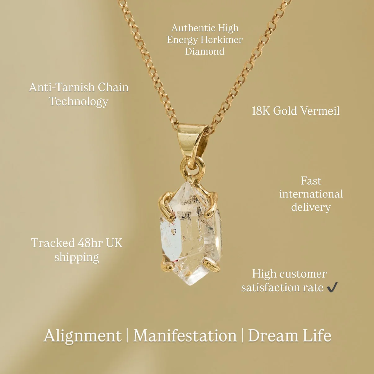 Gold Herkimer Diamond Necklace 'The Stone of Attunement' - Image 3