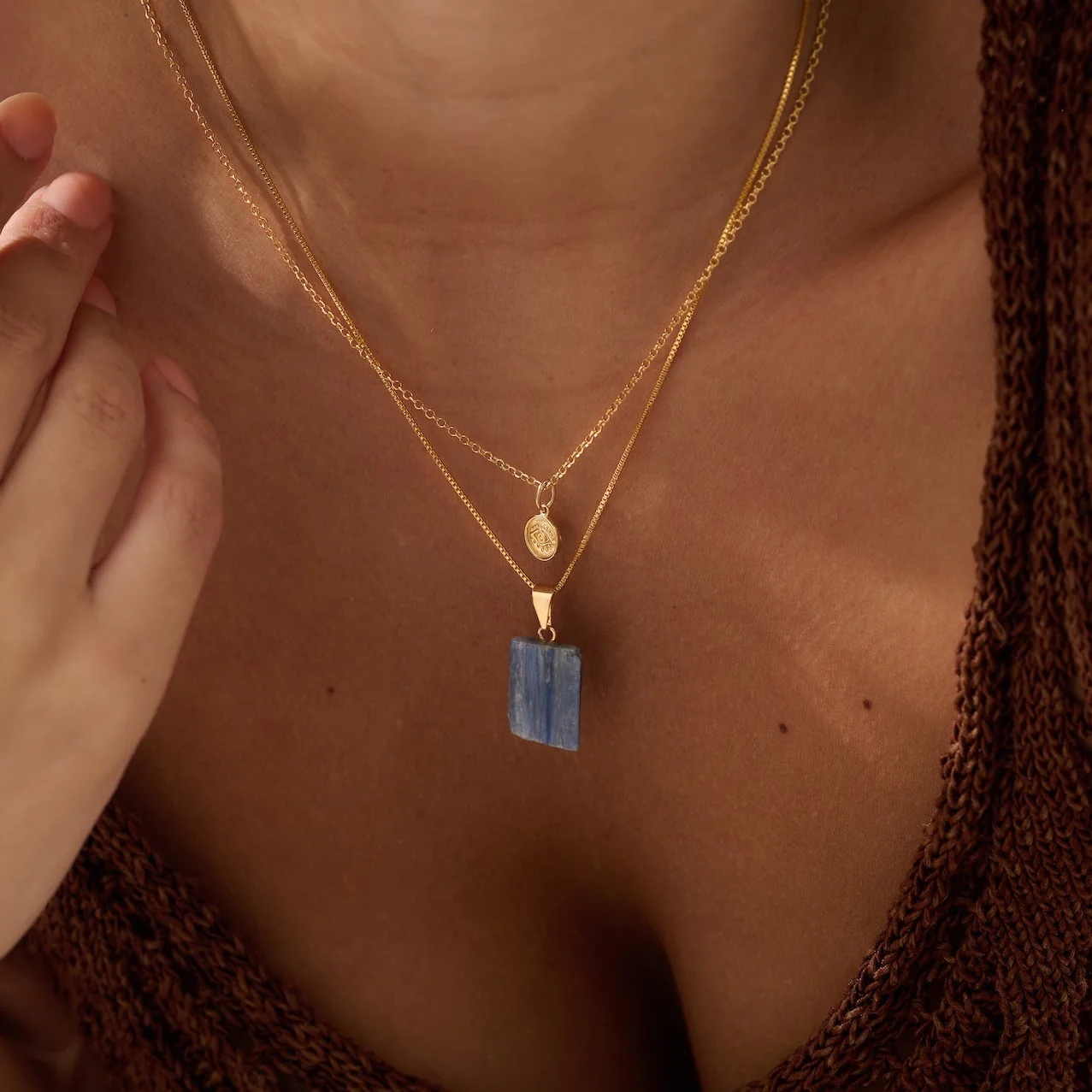 Blue Kyanite Vermeil Gold Necklace | Expression | Strength | Communication - Image 3