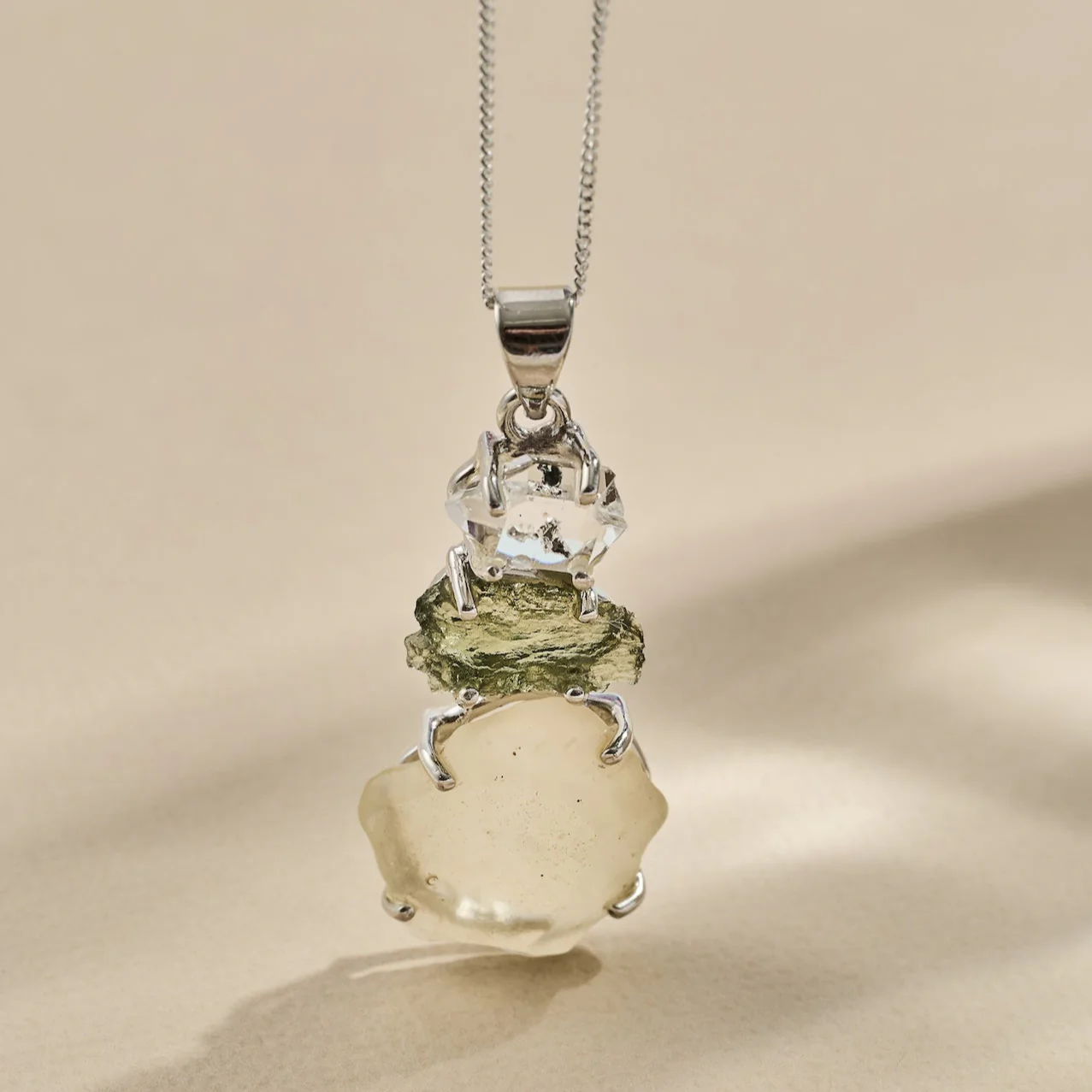 Moldavite, Herkimer Diamond & Libyan Necklace Sterling Silver - Image 3