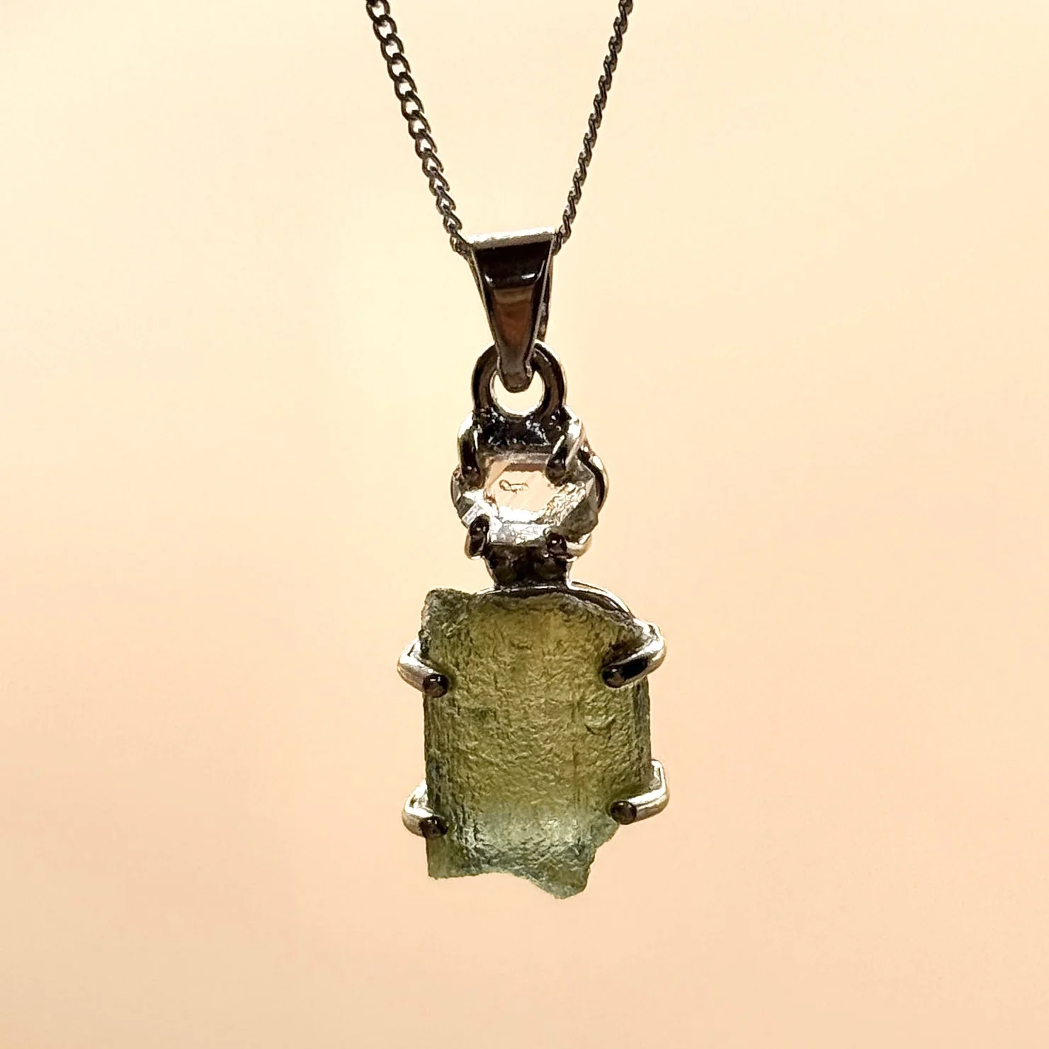 Moldavite & Herkimer Diamond Necklace | Transformation | Manifestation | Ascension - Image 3