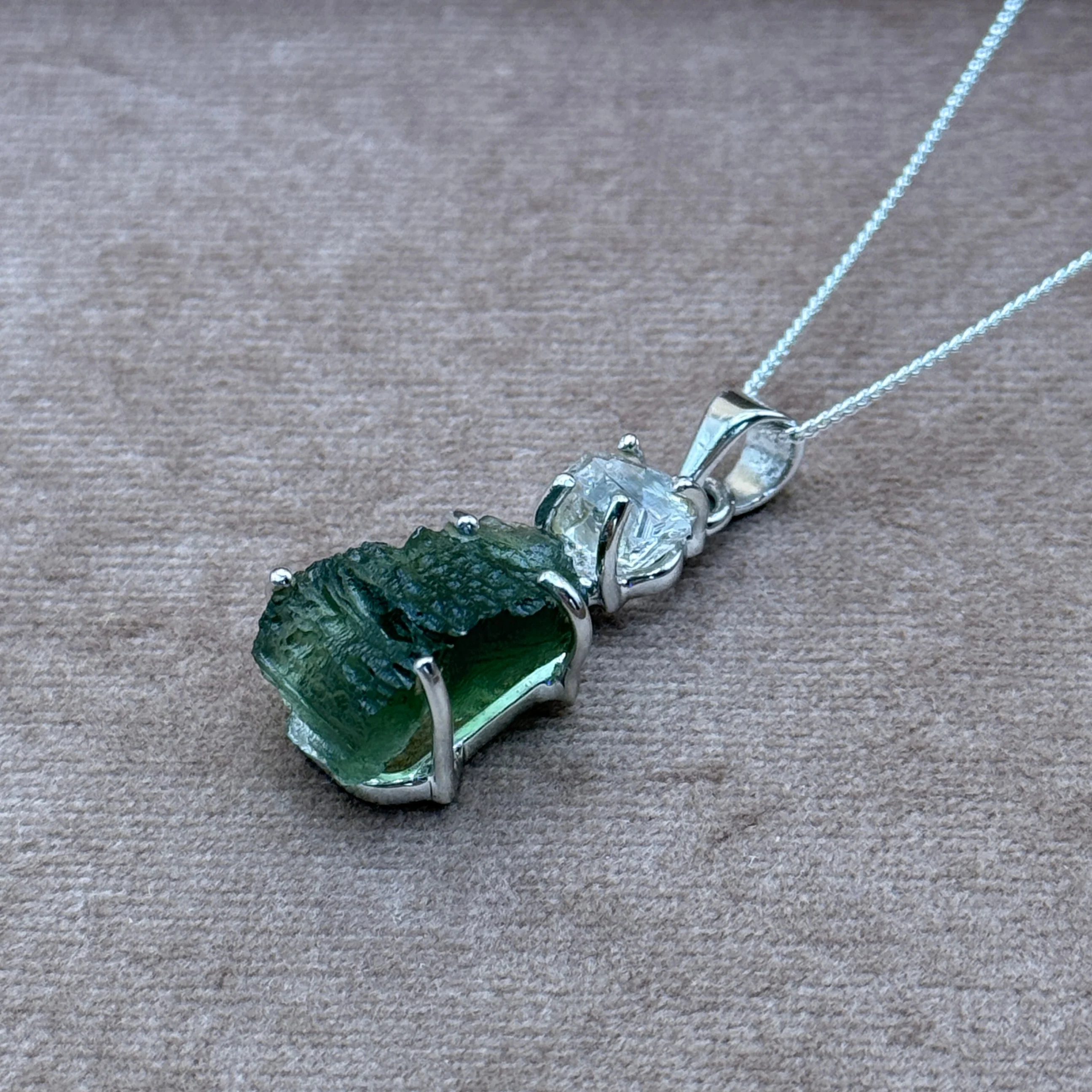 Moldavite & Herkimer Diamond Necklace | Transformation | Manifestation | Ascension - Image 4