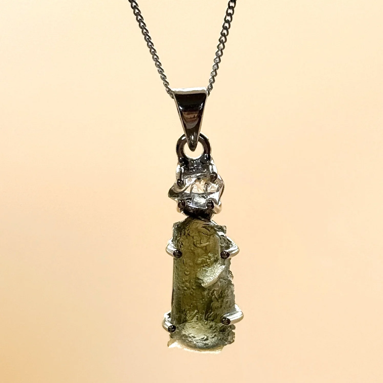 Moldavite & Herkimer Diamond Necklace | Transformation | Manifestation | Ascension - Image 6