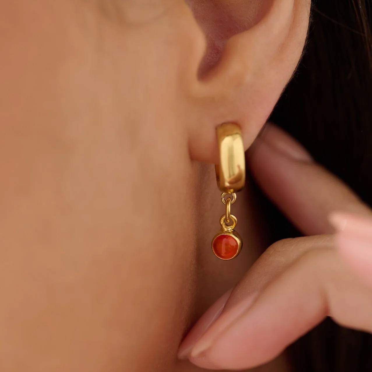 The 'Sunburst' Gold Carnelian Hoops - Image 3